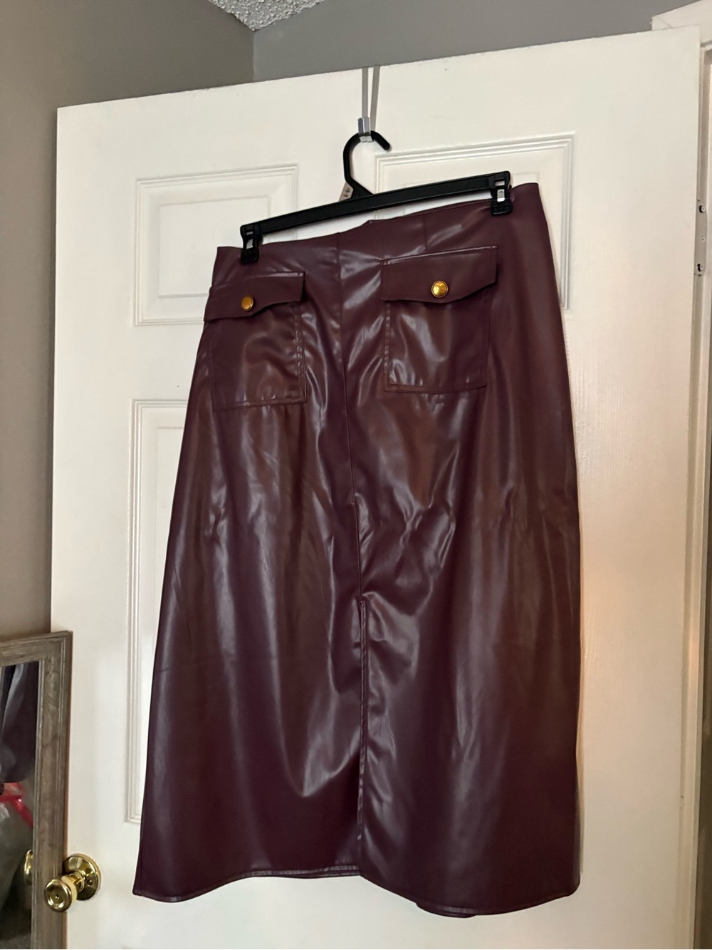 Faux Leather Midi Skirt in Deep Burgundy